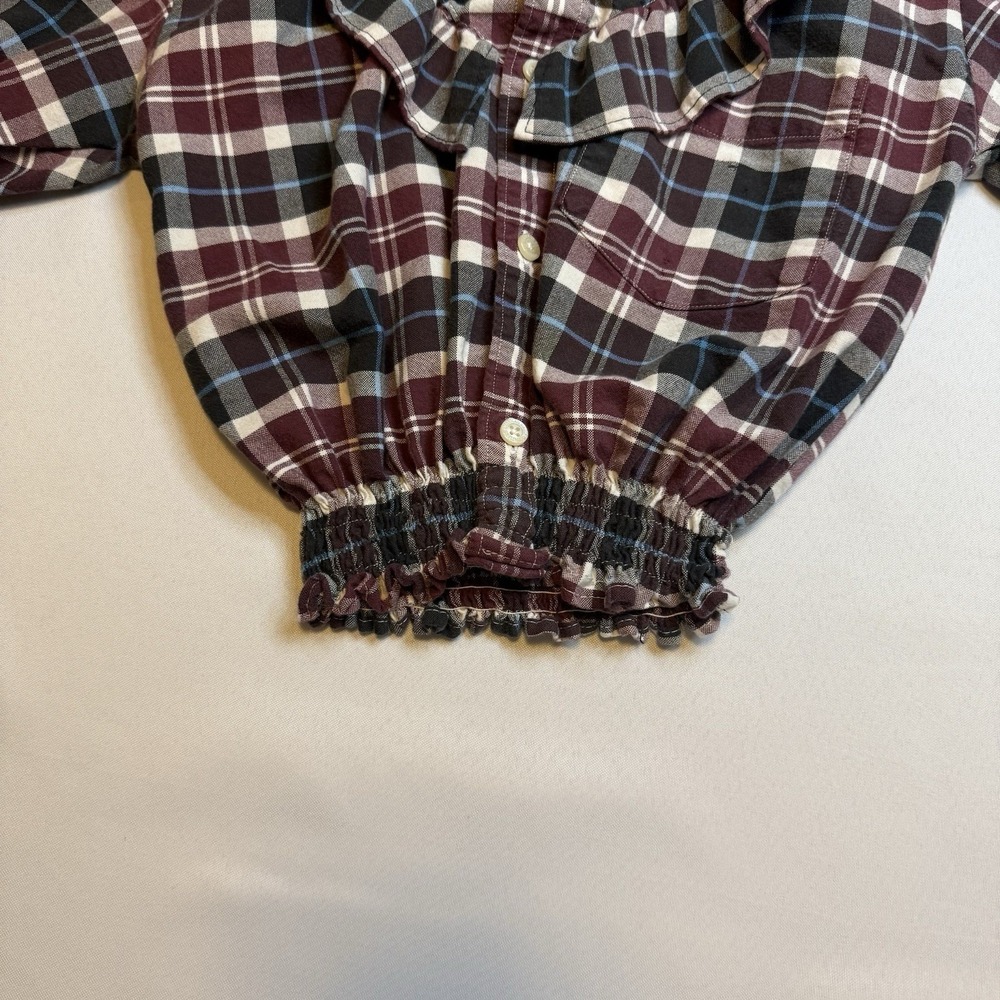 ✨American Eagle Seriously Soft Plaid Western Shirt Short Sleeve Elastic Waist L - Picture 6 of 9